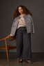 Heather Graphite Long Drop Shoulder Sleeve Dart Shoulder Angled Patch Pocket Round Neck Zip Front  Side Entry Pocket Cropped Cased Hem Back Center Seam Knit Plus Size Coat