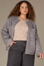 Heather Graphite Long Drop Shoulder Sleeve Dart Shoulder Angled Patch Pocket Round Neck Zip Front  Side Entry Pocket Cropped Cased Hem Back Center Seam Knit Plus Size Coat