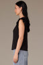 Black Embroidered Double Ruffle Cap Sleeve Scallop Edge Mixed Media Scoop Neck Surplus Hem Knit Top