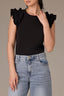 Black Embroidered Double Ruffle Cap Sleeve Scallop Edge Mixed Media Scoop Neck Surplus Hem Knit Top