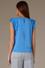 Cerulean Blue Embroidered Double Ruffle Cap Sleeve Scallop Edge Mixed Media Scoop Neck Surplus Hem Knit Top