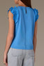 Cerulean Blue Embroidered Double Ruffle Cap Sleeve Scallop Edge Mixed Media Scoop Neck Surplus Hem Knit Top