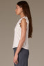 Off White Embroidered Double Ruffle Cap Sleeve Scallop Edge Mixed Media Scoop Neck Surplus Hem Knit Top