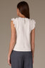 Off White Embroidered Double Ruffle Cap Sleeve Scallop Edge Mixed Media Scoop Neck Surplus Hem Knit Top