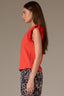 Poppy Red Embroidered Double Ruffle Cap Sleeve Scallop Edge Mixed Media Scoop Neck Surplus Hem Knit Top