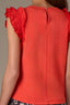 Poppy Red Embroidered Double Ruffle Cap Sleeve Scallop Edge Mixed Media Scoop Neck Surplus Hem Knit Top