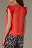 Poppy Red Embroidered Double Ruffle Cap Sleeve Scallop Edge Mixed Media Scoop Neck Surplus Hem Knit Top