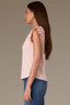Whisper Pink Embroidered Double Ruffle Cap Sleeve Scallop Edge Mixed Media Scoop Neck Surplus Hem Knit Top