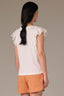 Off White Flutter Puff Cap Die Cut Embroidery Sleeve Mixed Media Scallop Sweetheart Neck Petite Knit Top