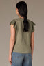 Oregano Flutter Puff Cap Die Cut Embroidery Sleeve Mixed Media Scallop Sweetheart Neck Knit Top
