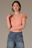 Tangerine Flutter Puff Cap Die Cut Embroidery Sleeve Mixed Media Scallop Sweetheart Neck Petite Knit Top