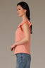 Tangerine Flutter Puff Cap Die Cut Embroidery Sleeve Mixed Media Scallop Sweetheart Neck Petite Knit Top
