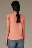 Tangerine Flutter Puff Cap Die Cut Embroidery Sleeve Mixed Media Scallop Sweetheart Neck Petite Knit Top
