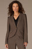 Mocha Walnut Multi Long Double Button Puff Shoulder Sleeve Lapel Collar Single Button Flap Pocket Seaming Double Back Vent Knit Blazer