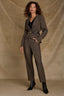 Mocha Walnut Multi Long Double Button Puff Shoulder Sleeve Lapel Collar Single Button Flap Pocket Seaming Double Back Vent Knit Blazer