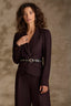 Oxblood Long Sleeve Puff Shoulder Single Button Flap Pocket Blazer