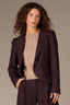 Oxblood Long Sleeve Puff Shoulder Single Button Flap Pocket Blazer