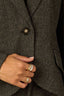 Black Birch Long Puff Buttoned Sleeve Single Button Front Flap Pockets Side Pockets Double Back Vent Seaming Knit Blazer