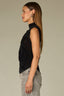Black Sleeveless Mock Neck Pleated Asymmetrical Hem Knit Tank Top