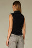 Black Sleeveless Mock Neck Pleated Asymmetrical Hem Knit Tank Top