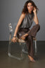 Heather Putty Sleeveless Pleated Mock Neck Asymmetrical Hem Knit Tank Top