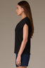 Black Cap Sleeve Ribbed Rounded V-Neck Lace Trim Knit Top