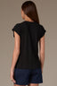 Black Cap Sleeve Ribbed Rounded V-Neck Lace Trim Knit Top