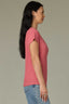 Coral Glow Cap Sleeve Rounded V-Neck Lace Detail Ribbed Shirttail Hem Knit Top