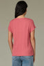 Coral Glow Cap Sleeve Rounded V-Neck Lace Detail Ribbed Shirttail Hem Knit Top