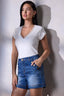Off White Cap Sleeve Ribbed Rounded V-Neck Lace Trim Knit Top