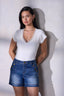 Mid Blue Denim Skyrise Double Side Seam Button Lined Pocket Faded Whiskering REPREVE Contour Shape Technology Sailor Short