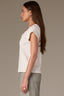 Off White Cap Sleeve Rounded V-Neck Petite Knit Top with Lace Trim