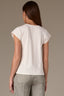 Off White Cap Sleeve Rounded V-Neck Petite Knit Top with Lace Trim