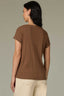 Wheat Cap Sleeve Rounded V-Neck Lace Detail Ribbed Shirttail Hem Knit Top