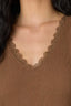 Wheat Cap Sleeve Rounded V-Neck Lace Detail Ribbed Shirttail Hem Knit Top