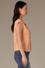 Autumn Sunset Extended Shoulder Cap Sleeve Crochet Trip Button Front Pleated Back Mixed Media Stand Collar Woven Top
