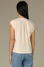 Ecru Extended Shoulder Cap Sleeve Crochet Trip Button Front Pleated Back Mixed Media Stand Collar Woven Top