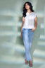 Off White Extended Shoulder Crochet Trim Cutton Down Round Stand Collar Mix Media Woven Top