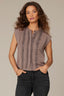 Oyster Mushroom Extended Shoulder Crochet Trim Cutton Down Round Stand Collar Mix Media Woven Top