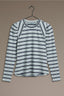 Heather Grey Navy Long Puff Sleeve Scoop Neck Stripe Blocked Print Knit Top