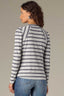 Heather Grey Navy Long Puff Sleeve Scoop Neck Stripe Blocked Print Knit Top