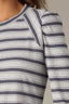 Heather Grey Navy Long Puff Sleeve Scoop Neck Stripe Blocked Print Knit Top