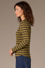 Olive Black Long Puff Sleeve Scoop Neck Stripe Blocked Print Knit Top