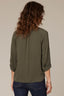 Grape Leaf Three Quarter Raglan Sleeve Half Button Down Placket Pleated Stand Collar Woven Top