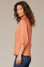 Toasted Pumpkin Three Quarter Raglan Sleeve Half Button Down Placket Pleated Stand Collar Woven Top
