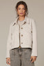 Heather Oatmeal Long Sleeve Collared Neck Button Front Patck Pocket Cropped Hem Jacket