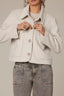 Heather Oatmeal Long Sleeve Collared Neck Button Front Patck Pocket Cropped Hem Jacket