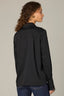Black Long Button French Cuff Sleeve Collar Neck Hidden Placket Button Down Split Hi-Low Petite Woven Shirt