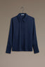 Navy Long Button French Cuff Sleeve Collar Neck Hidden Placket Button Down Split Hi-Low Woven Shirt