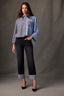 Black Blue Long Cuffed Sleeve Collared Neck Button Down Front Two Tone Single Breast Pocket Pleated Cropped Hem Woven Jacket